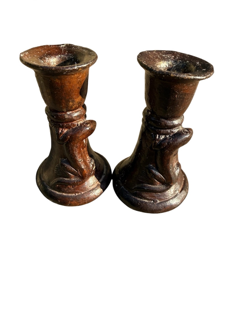 Brutalist pottery Candlestick Holders featuring a salamander set of 2 Vintage